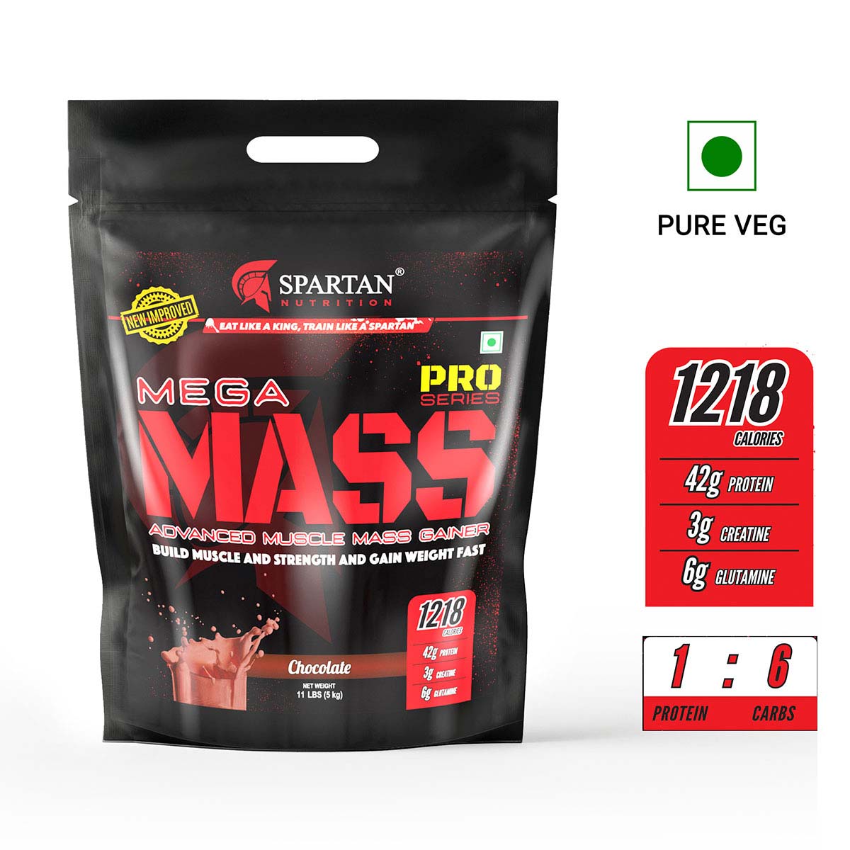 Spartan Nutrition Mega Mass Pro High Protein and High Calorie Mass Gainer / Weight Gainer Powder - with Vitamins and Minerals.