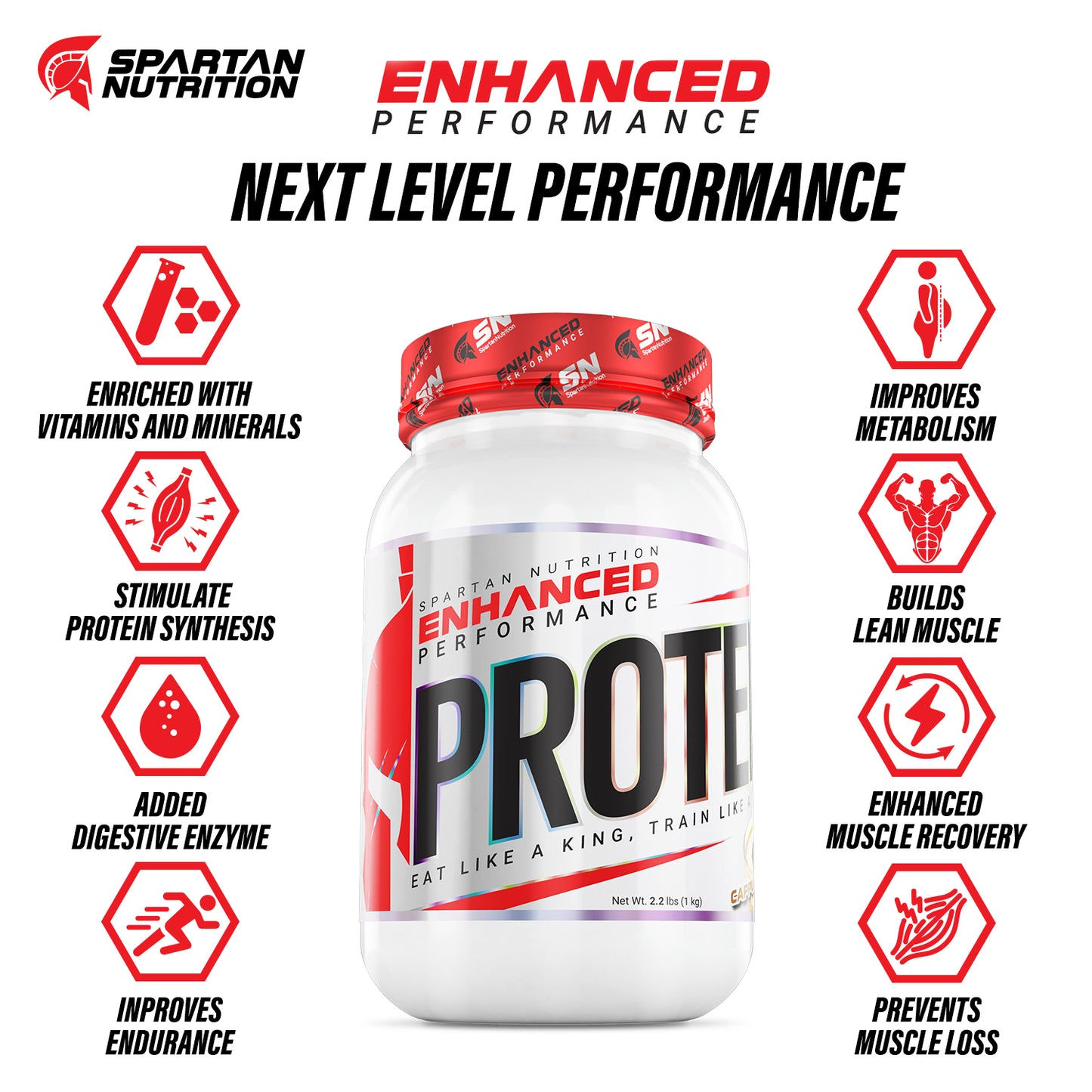 Spartan Nutrition Enhanced Performance Whey Protein – 2.2 LBS, with Complete Amino Acid Profile, Protein - 26g, Low Calories- 112 Kcal, Digezyme – 75mg Per Serving and Zero Added Sugar