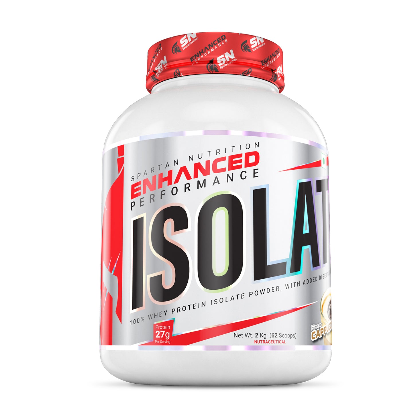 Spartan Nutrition Enhanced Performance Isolate Protein – 2 kg, with Complete Amino Acid Profile, Protein - 27 g, Low Calories- 117 Kcal, Digezyme – 75mg Per Serving and Zero Added Sugar