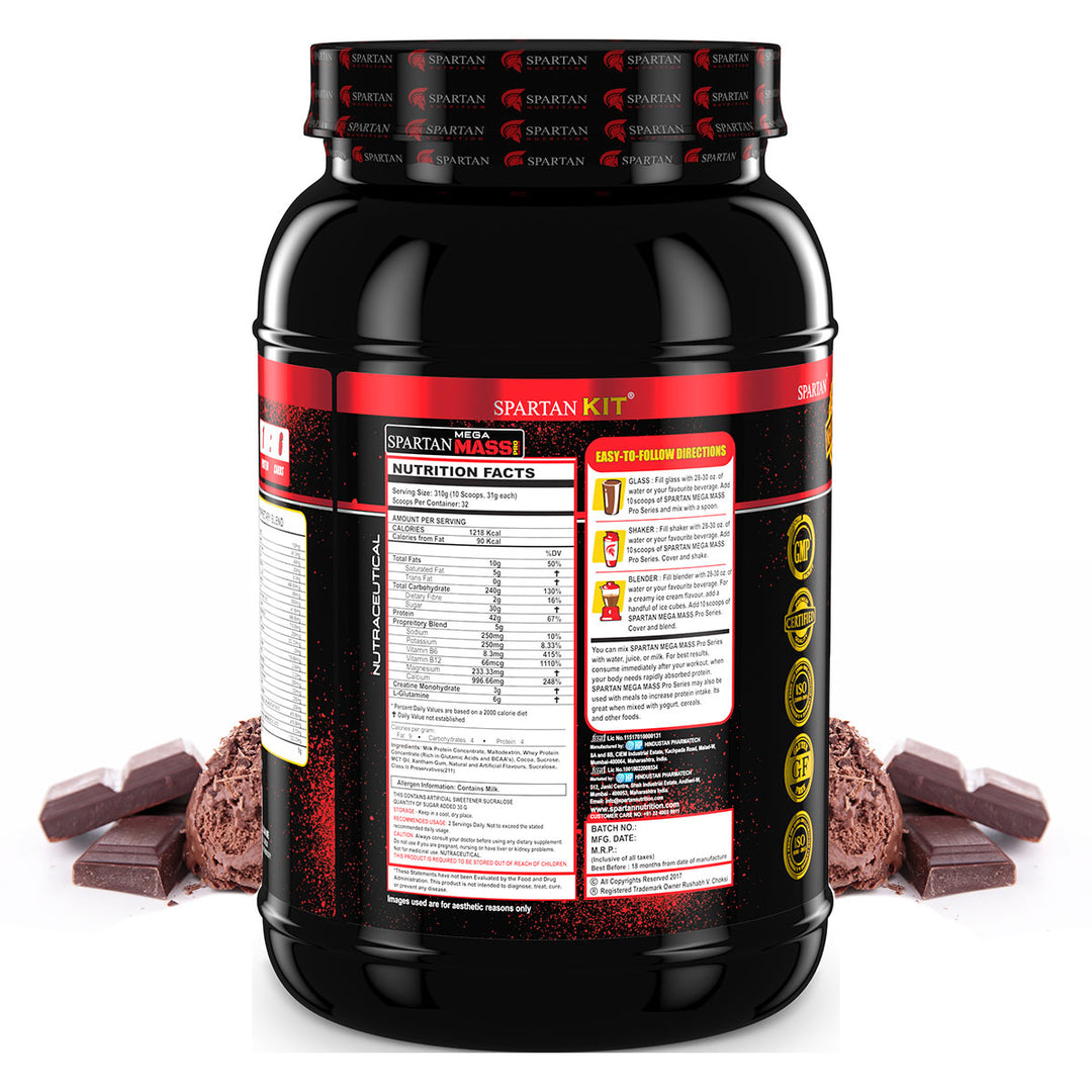 Mega Mass Pro High Protein and High Calorie Mass Gainer / Weight Gainer Powder - with Vitamins and Minerals.