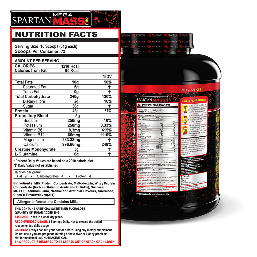 Mega Mass Pro High Protein and High Calorie Mass Gainer / Weight Gainer Powder - with Vitamins and Minerals.