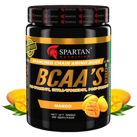 Spartan Nutrition BCAA’s Pro - 300g, (Mango) with L-Leucine – 3500mg, L-Isoleucine - 1750 mg, Glutamine - 1000 mg Per Serving