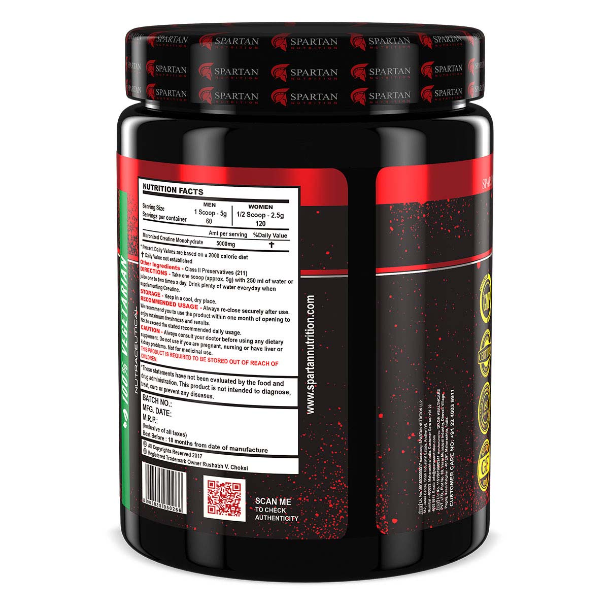 Spartan Nutrition Creaking Pro Series Protein Sports Supplements Creatine Monohydrate 300g