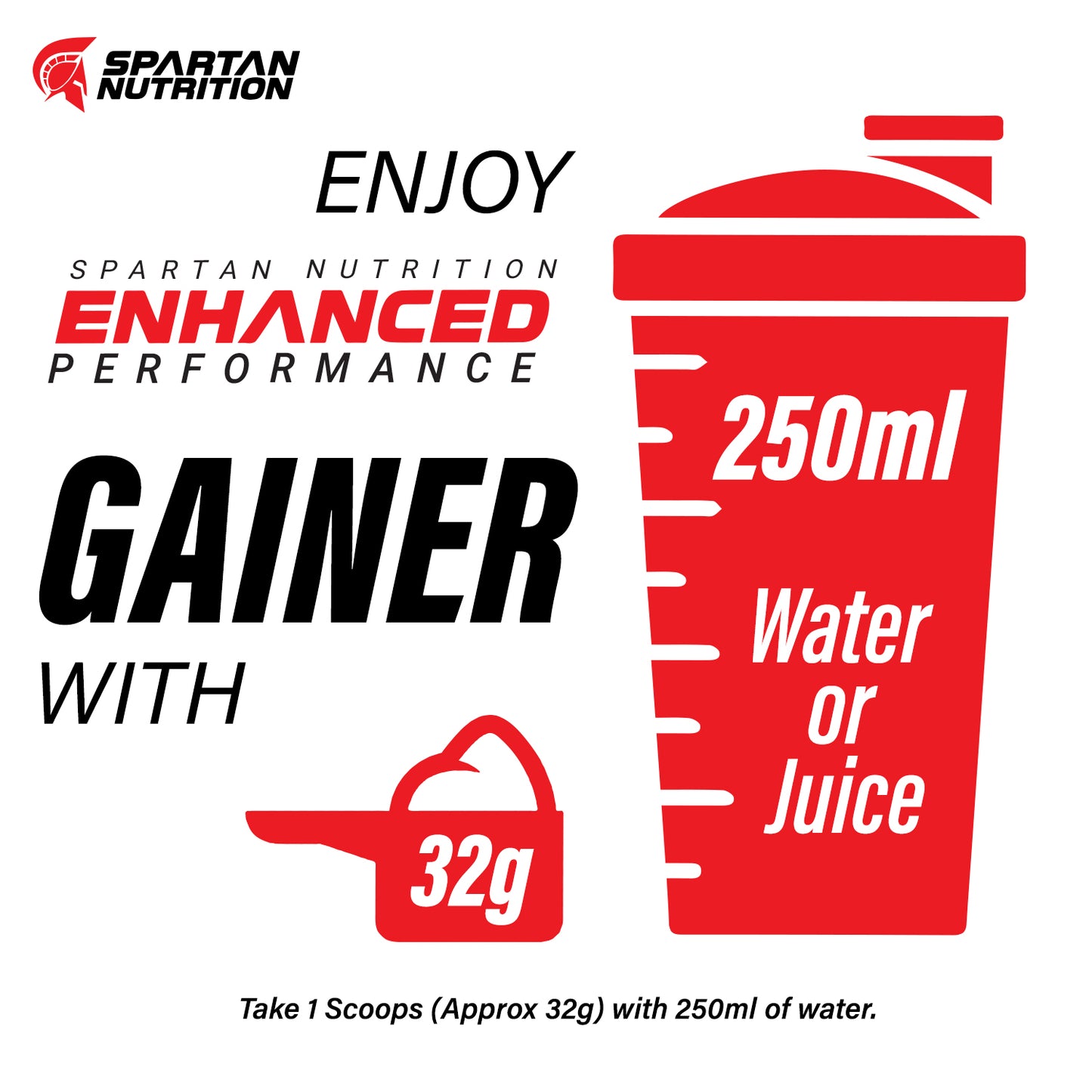 Spartan Nutrition Enhanced Performance Gainer High Protein and High Calorie with L-Glutamine and Creatine Monohydrate, Mass Gainer / Weight Gainer Powder – 6lbs, 2.72KG
