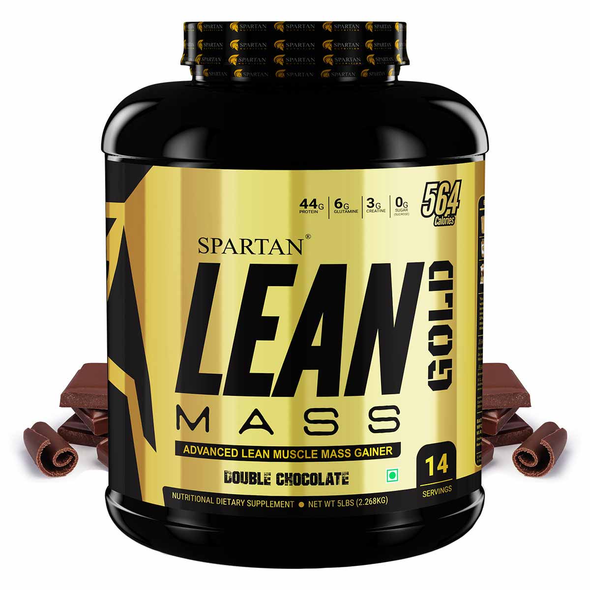 Spartan Nutrition Gold Lean Mass High Protein, High Calorie, Mass Gainer, Weight Gainer Powder-564 Kcal, 44g Protein, 6g Glutamine, 3g Creatine,5 lbs, 2.27KG
