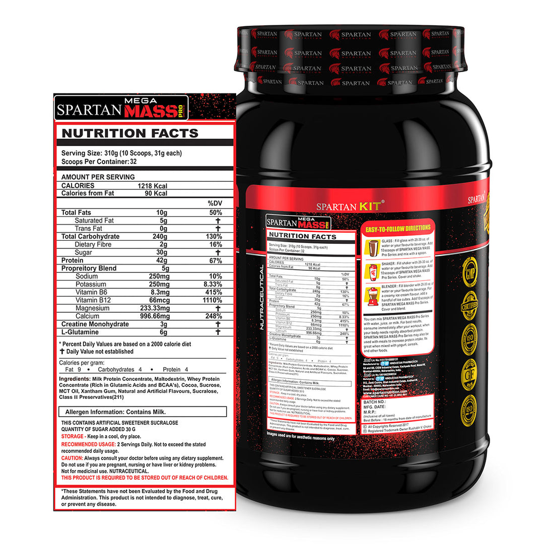 Mega Mass Pro High Protein and High Calorie Mass Gainer / Weight Gainer Powder - with Vitamins and Minerals.