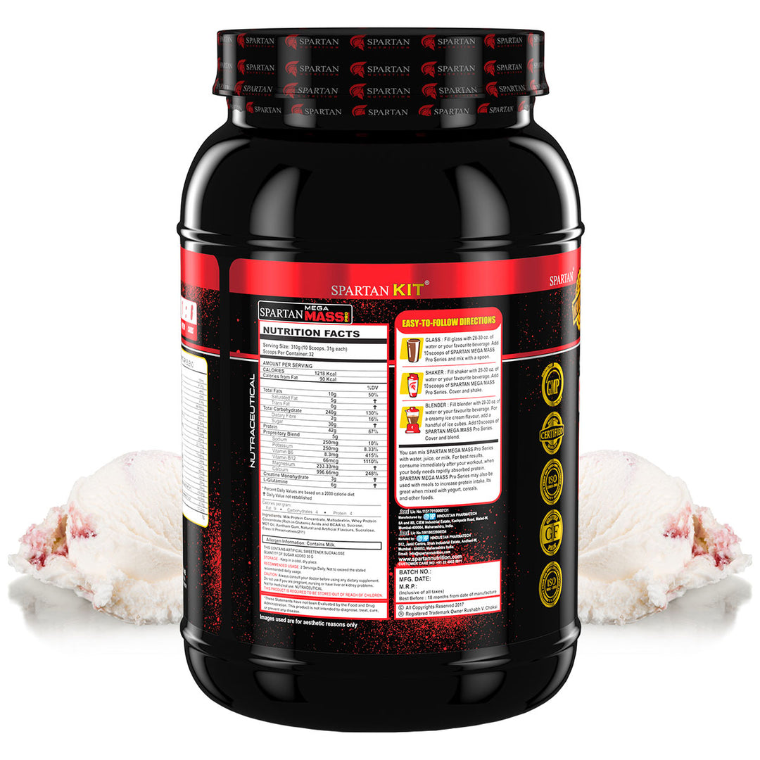 Mega Mass Pro High Protein and High Calorie Mass Gainer / Weight Gainer Powder - with Vitamins and Minerals.