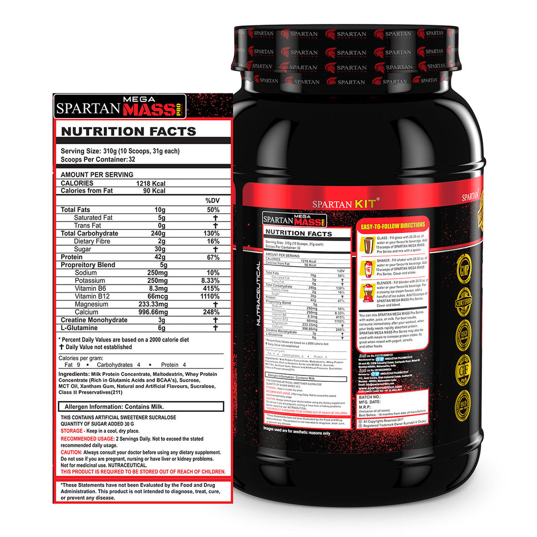 Mega Mass Pro High Protein and High Calorie Mass Gainer / Weight Gainer Powder - with Vitamins and Minerals.