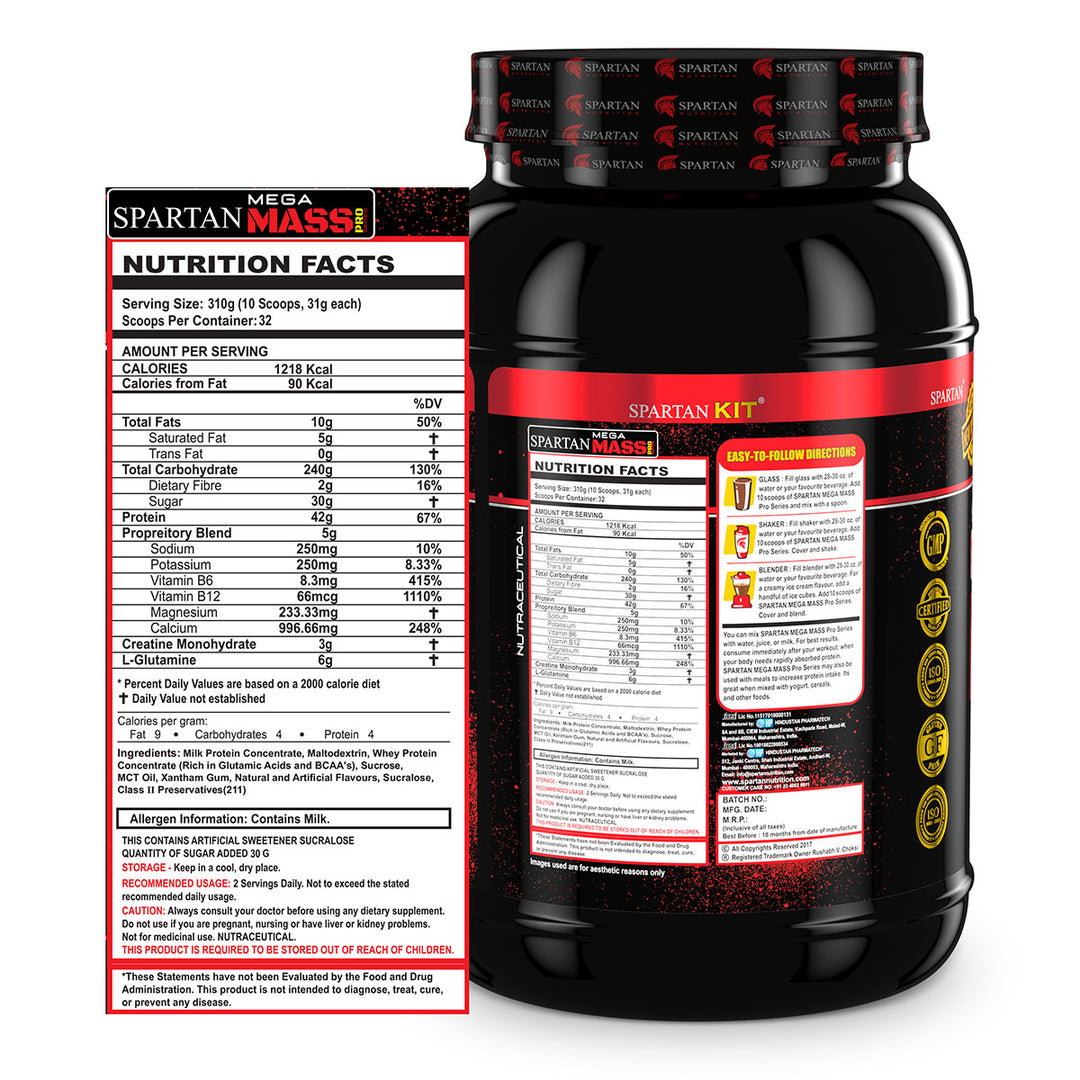 Mega Mass Pro High Protein and High Calorie Mass Gainer / Weight Gainer Powder - with Vitamins and Minerals.