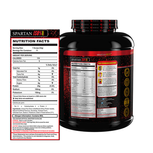 Spartan Nutrition Isolate Pro Whey Protein - 5LBS, with Protein – 25g, BCAA’s – 6.6g, Glutamic Acid - 5g Per Serving
