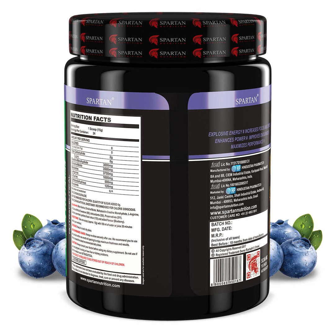 Pump Pro Pre-workout - 360g (BlueBerry) with Caffeine - 120mg , L-Taurine -500 mg, L-Arginine- 1000 mg , Beta alanine – 3750 mg, Creatine - 3000mg Per Serving