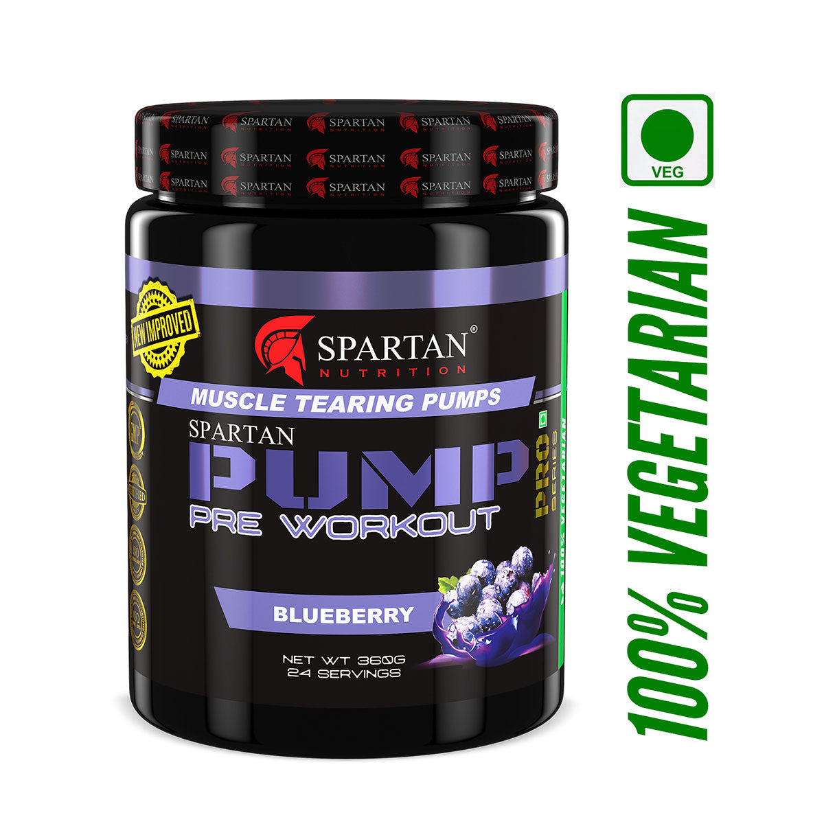 Spartan Nutrition Pump Pro Pre-workout - 360g (Green Apple) with Caffeine - 120mg , L-Taurine -500 mg, L-Arginine- 1000 mg , Beta alanine – 3750 mg, Creatine - 3000mg Per Serving