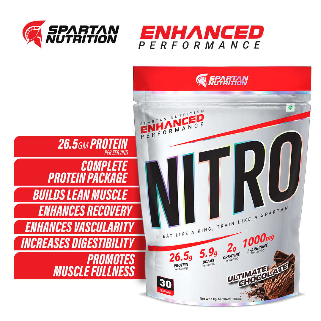 Enhanced Nitro Whey For Enhanced Lean Muscle, Strength & Recovery, 1kg (30 Servings) - Ultimate Chocolate