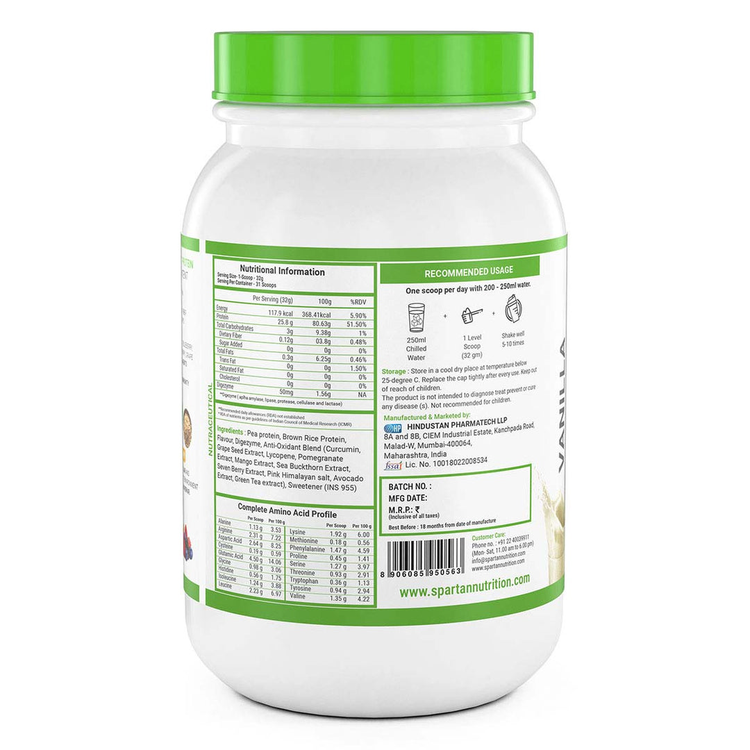 Plant Protein – 2.2LBS, with Protein - 25.8g, EAA’s - 9.8g, BCAA’s - 4.49g, Glutamic Acid - 5g Per Serving