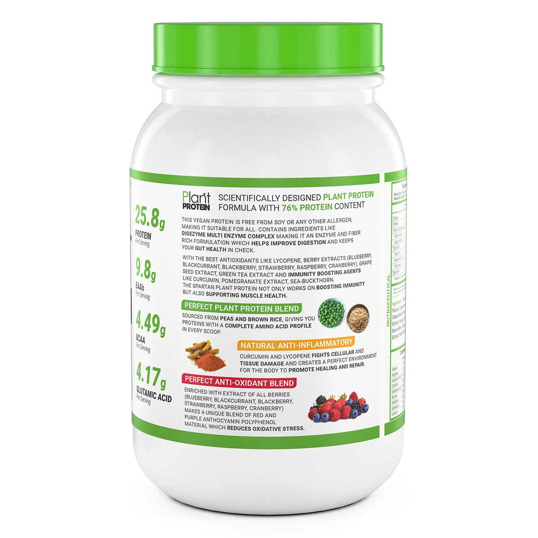 Plant Protein – 2.2LBS, with Protein - 25.8g, EAA’s - 9.8g, BCAA’s - 4.49g, Glutamic Acid - 5g Per Serving